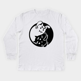 Yin yang halloween ghost and scared cats. Black and white kitten Kids Long Sleeve T-Shirt